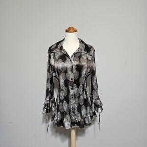 Vintage Dressbarn Woman 1X Pleated Floral Bell Sleeve Blouse